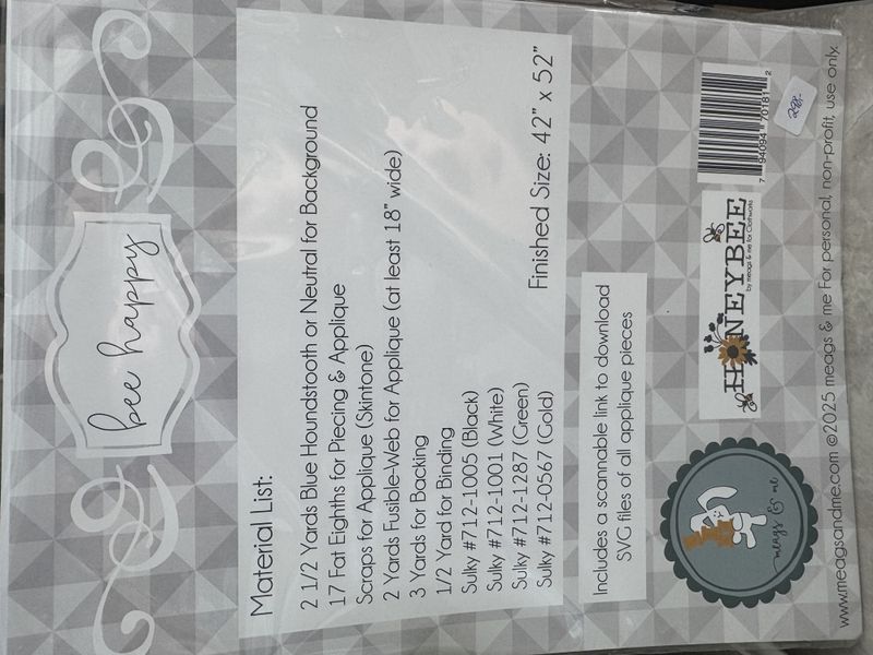 Bee Happy, stoffpakke Quilteg&aring;rdens modell